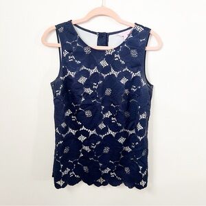 Lilly Pulitzer Navy Floral Lace Iona Shell Sleeveless Top Medium